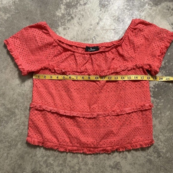 lulus Julia Coral Pink Eyelet Lace Short Sleeve Top Women’s Size‎ Medium - Picture 2 of 10